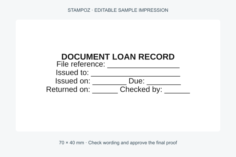 Sample document loan record stamp with editable handwritten record fields
