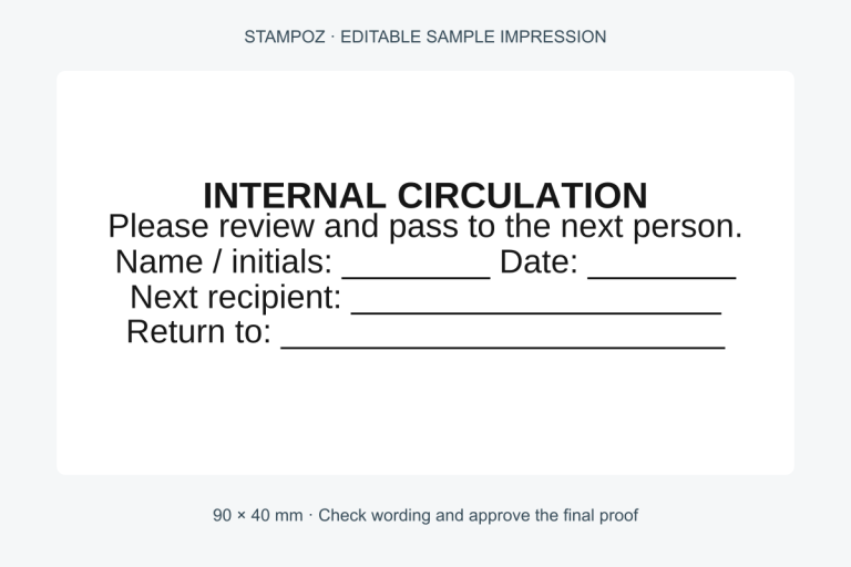 Sample internal circulation stamp with editable handwritten record fields